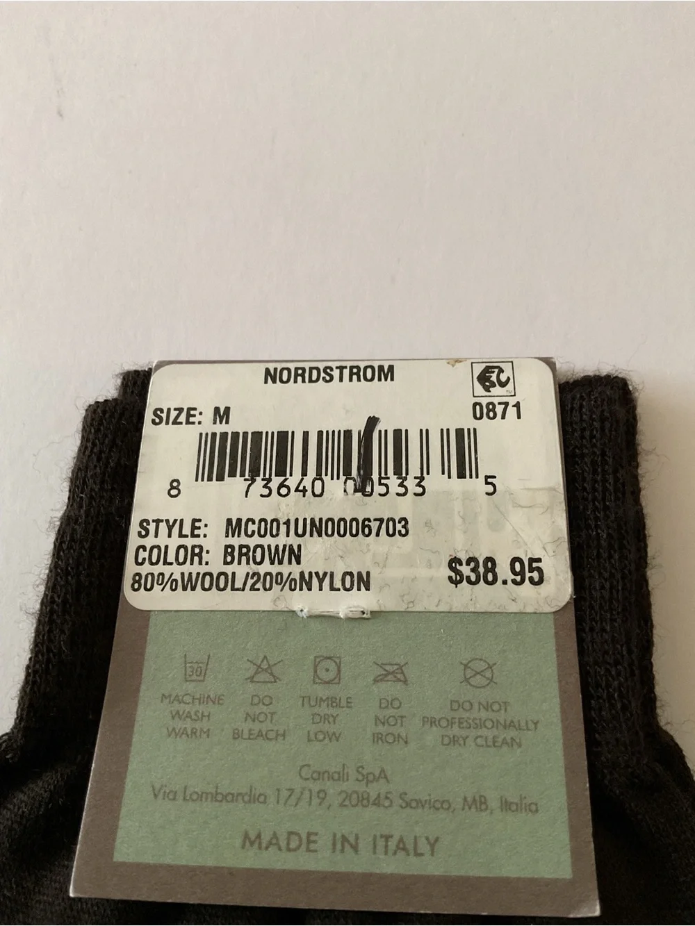 CANALI MENS WOOL SOCKS MID CALF BROWN SIZE MEDIUM NWT